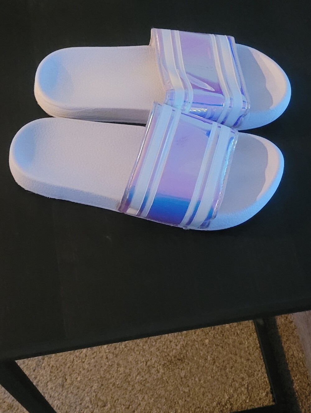 Women Iridescent White Slide Sandals